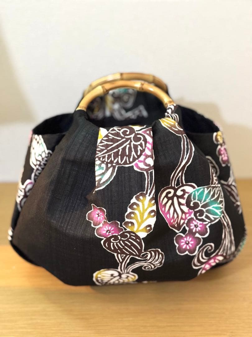 和装バック着物バック琉球紅型・琉球柄・葵の柄（黒）入学卒業結婚七五三振袖お宮参り