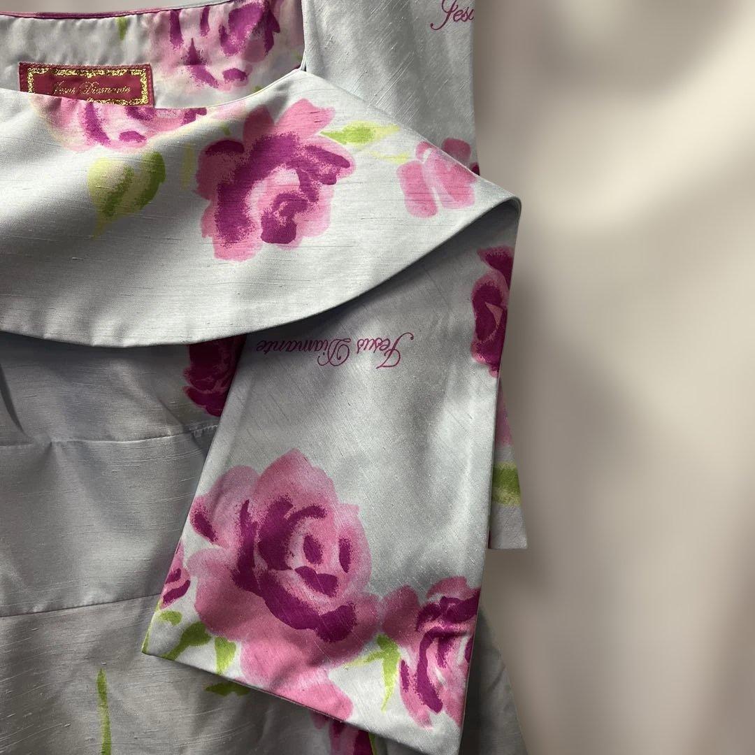 d*7様 289 ジーザスディアマンテ　肩リボンワンピース　プレミアムローズ柄サ