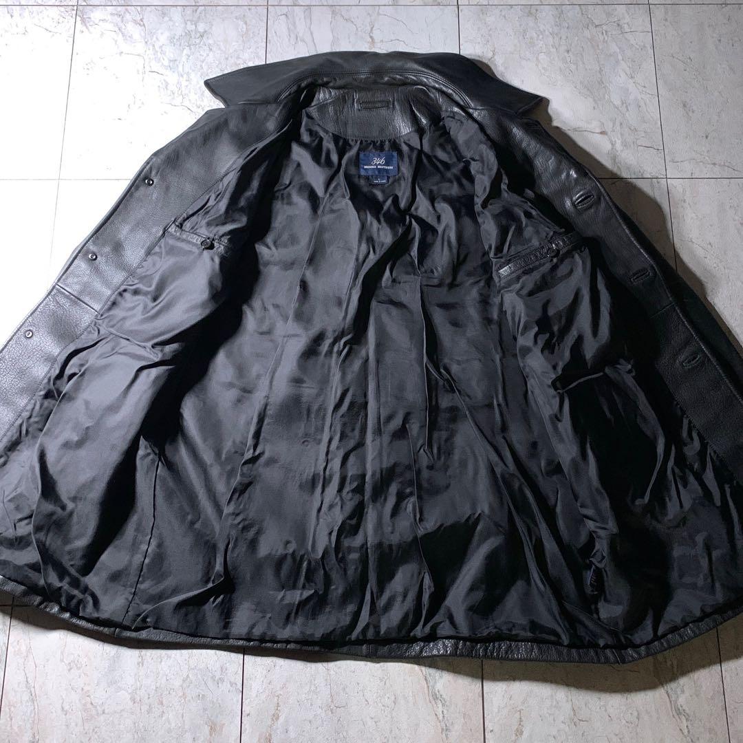 00s Brooks Brothers シボ革 レザー カーコート 黒 L