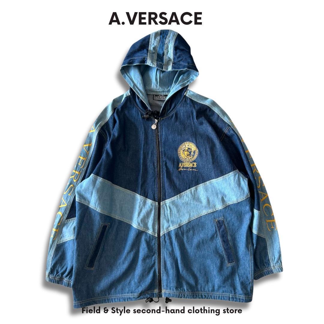 A.VERSACE 刺繍ロゴ デニム切替 フードジャケット L