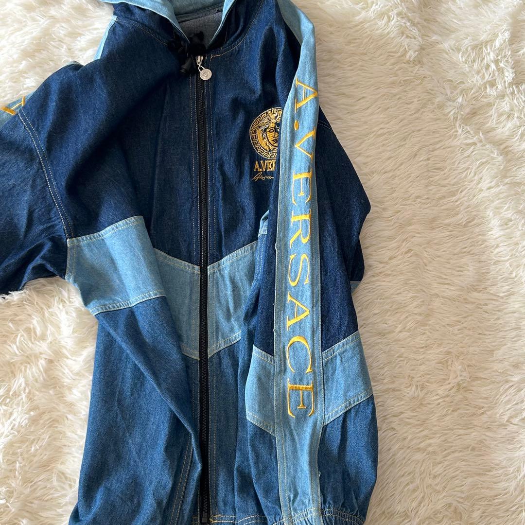 A.VERSACE 刺繍ロゴ デニム切替 フードジャケット L