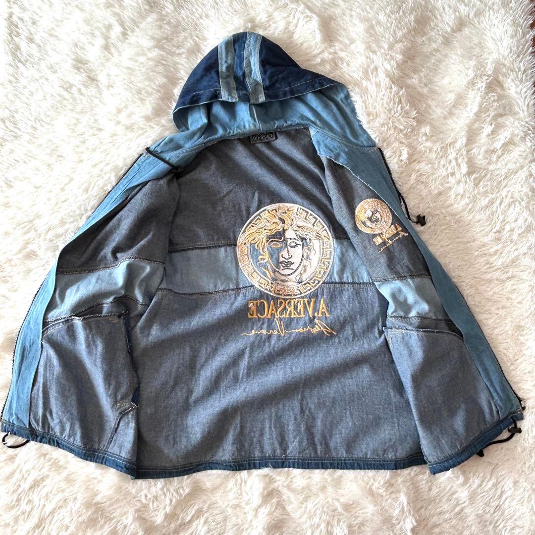 A.VERSACE 刺繍ロゴ デニム切替 フードジャケット L