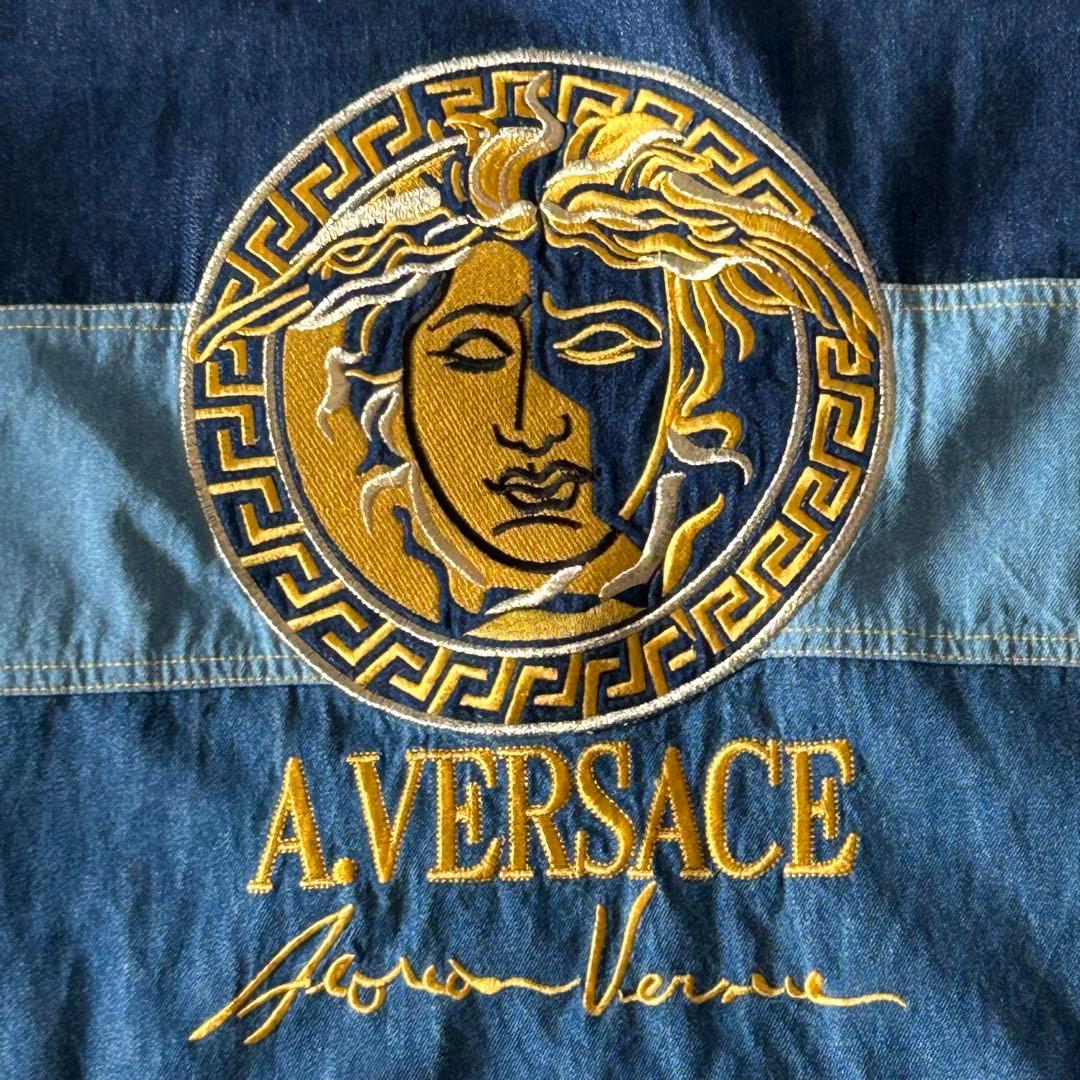 A.VERSACE 刺繍ロゴ デニム切替 フードジャケット L