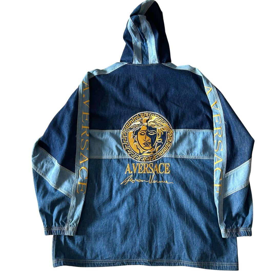 A.VERSACE 刺繍ロゴ デニム切替 フードジャケット L