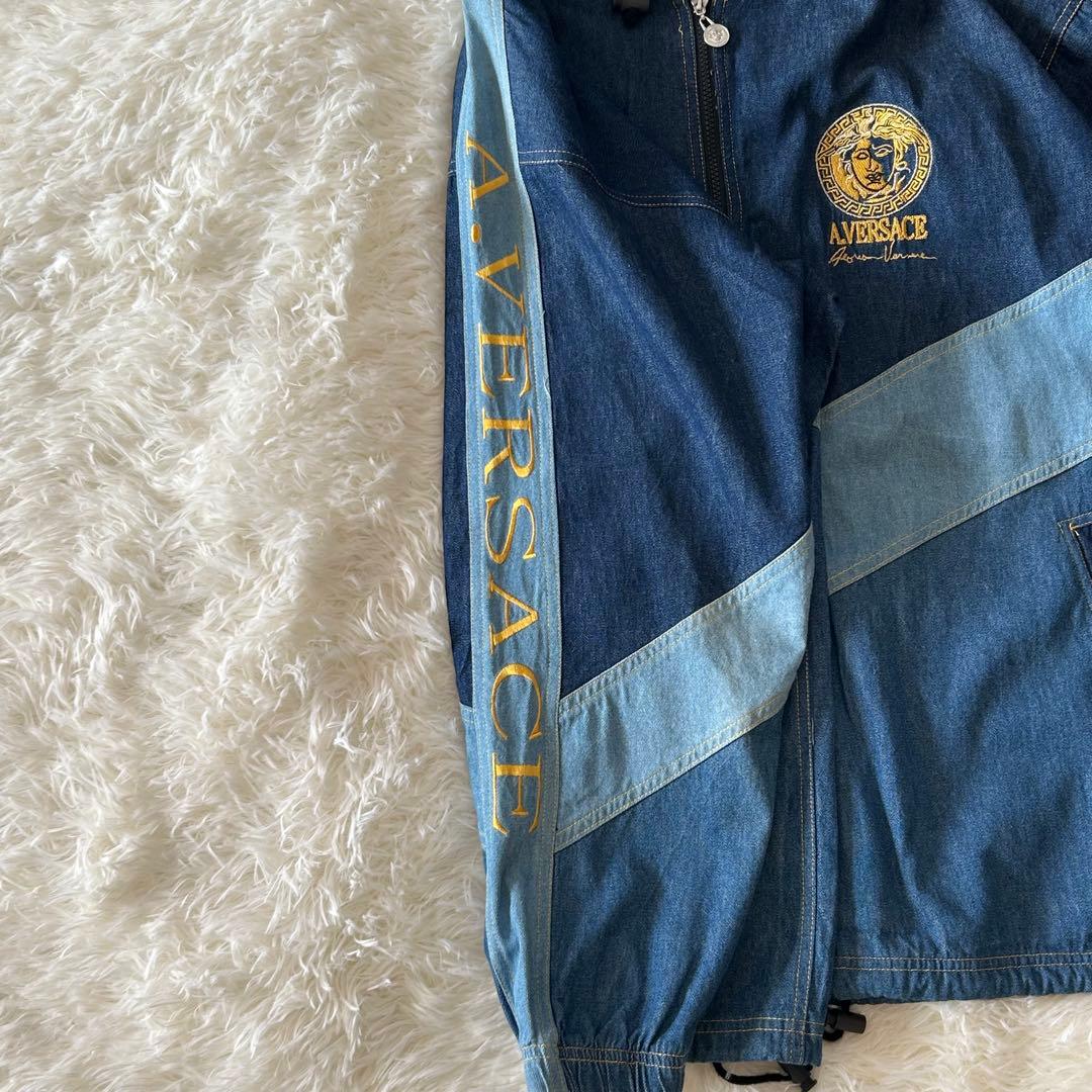 A.VERSACE 刺繍ロゴ デニム切替 フードジャケット L