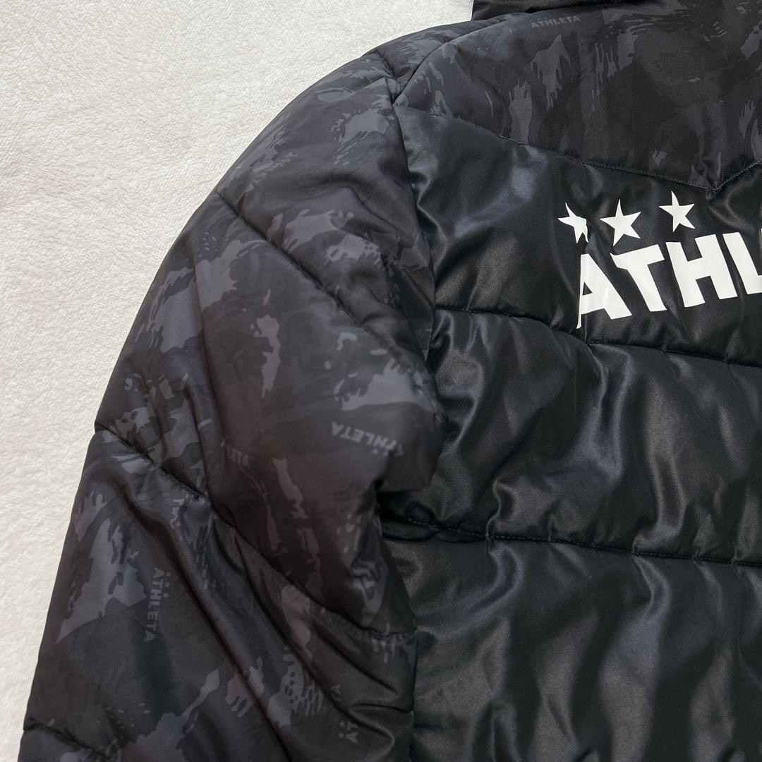 【美品】アスレタATHLETA フード付きロングベンチコートキッズ160黒カモ
