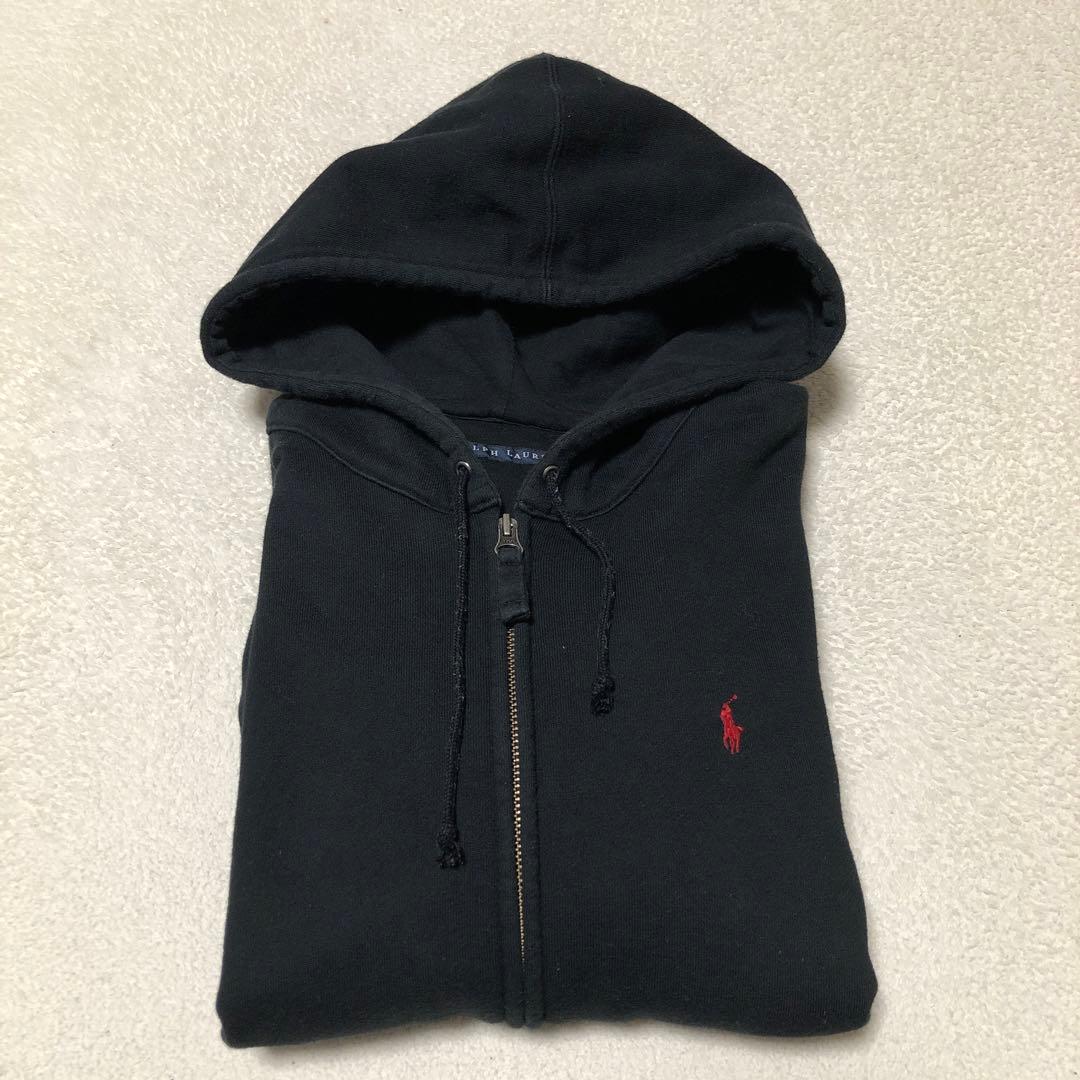 ポロラルフローレン パーカー ジップアップ ポニー刺繍ロゴ ブラック/レッド