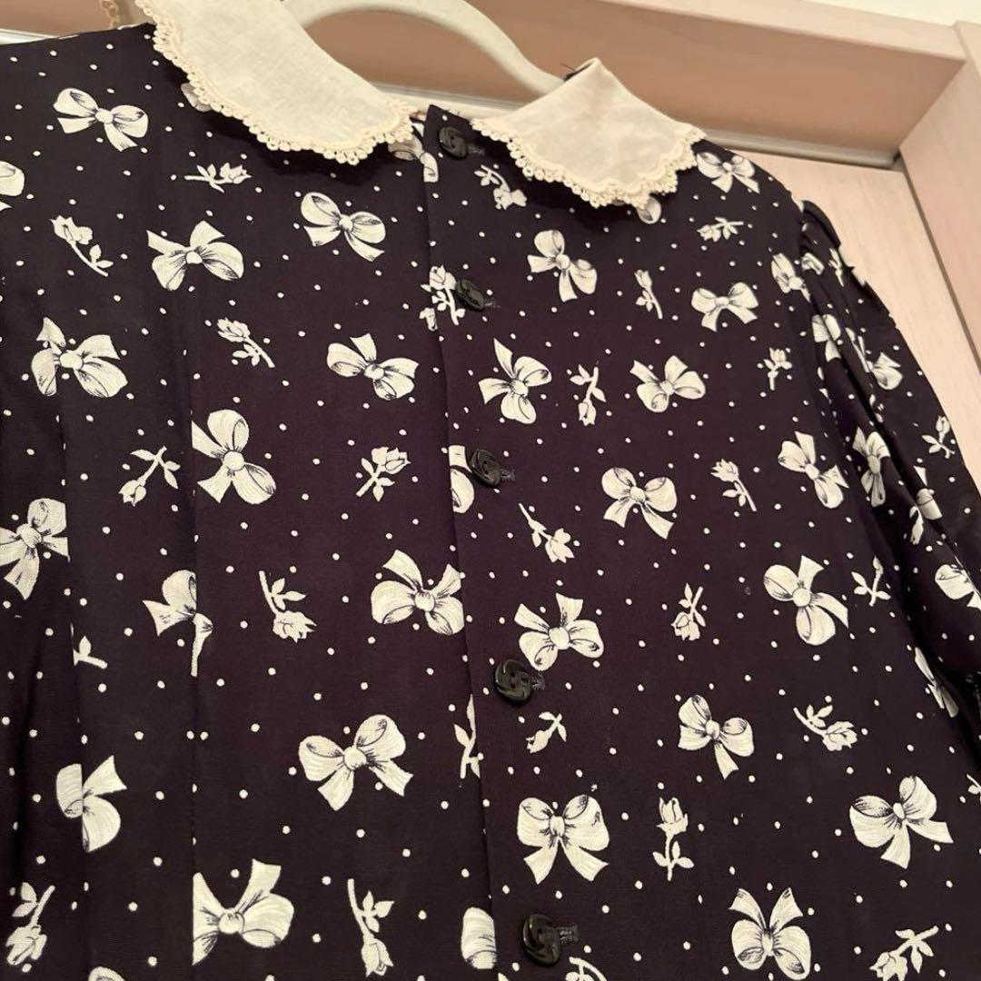 70s80s USA製 ヴィンテージ　ワンピース リボン柄