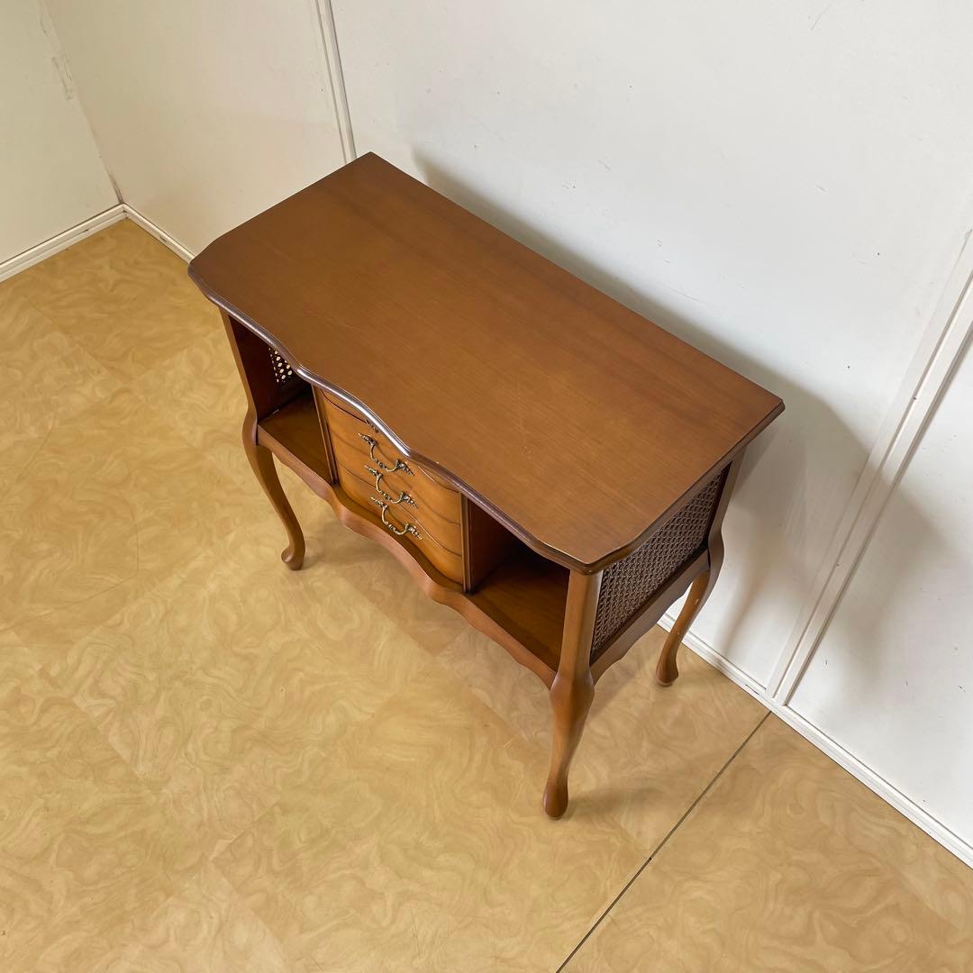 アンティーク調 猫脚 コンソール 籐 ラタン チェスト 引き出し 電話台 棚