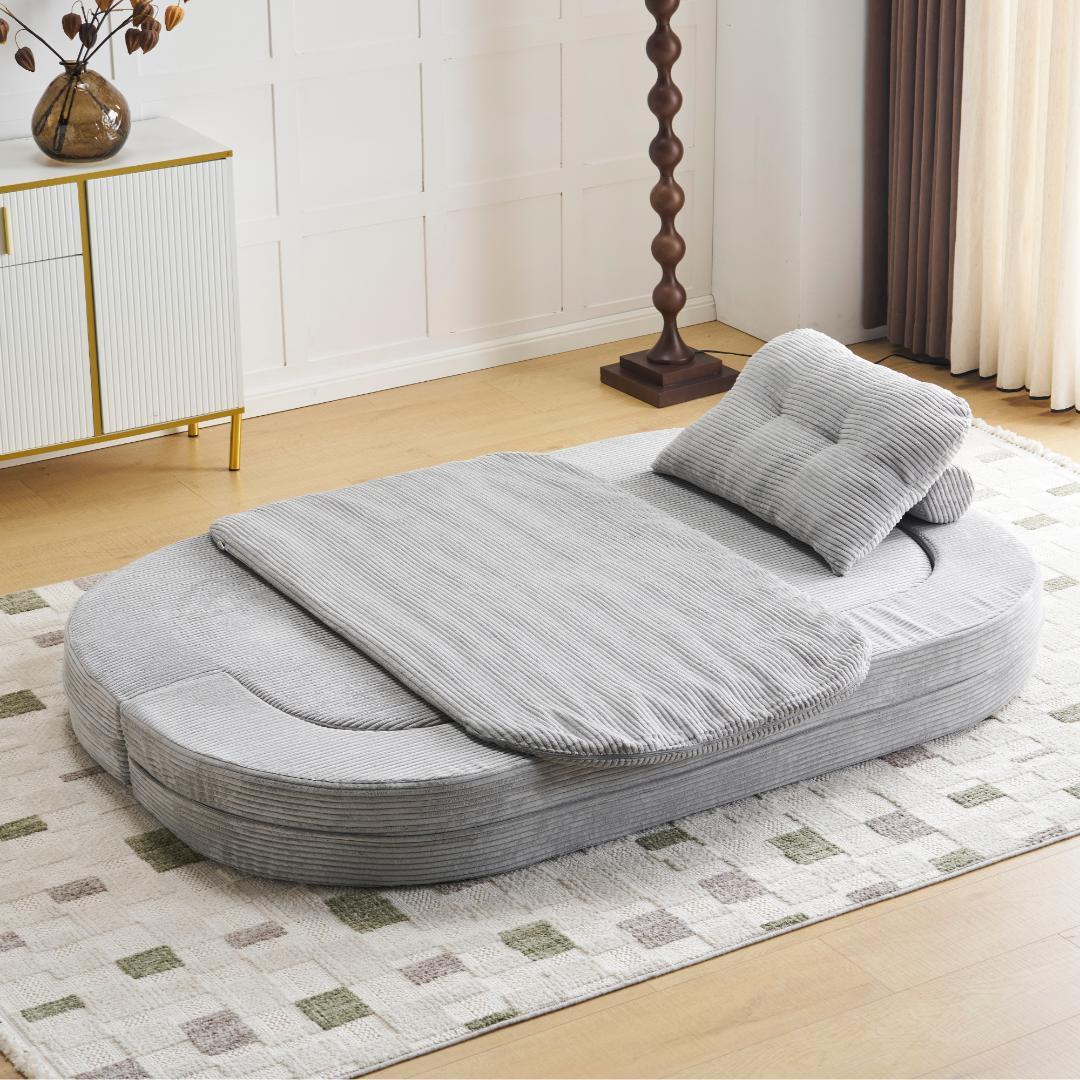 ソファベッド 2人掛け ローソファ 組立不要 クッション付 LIGHTGRAY