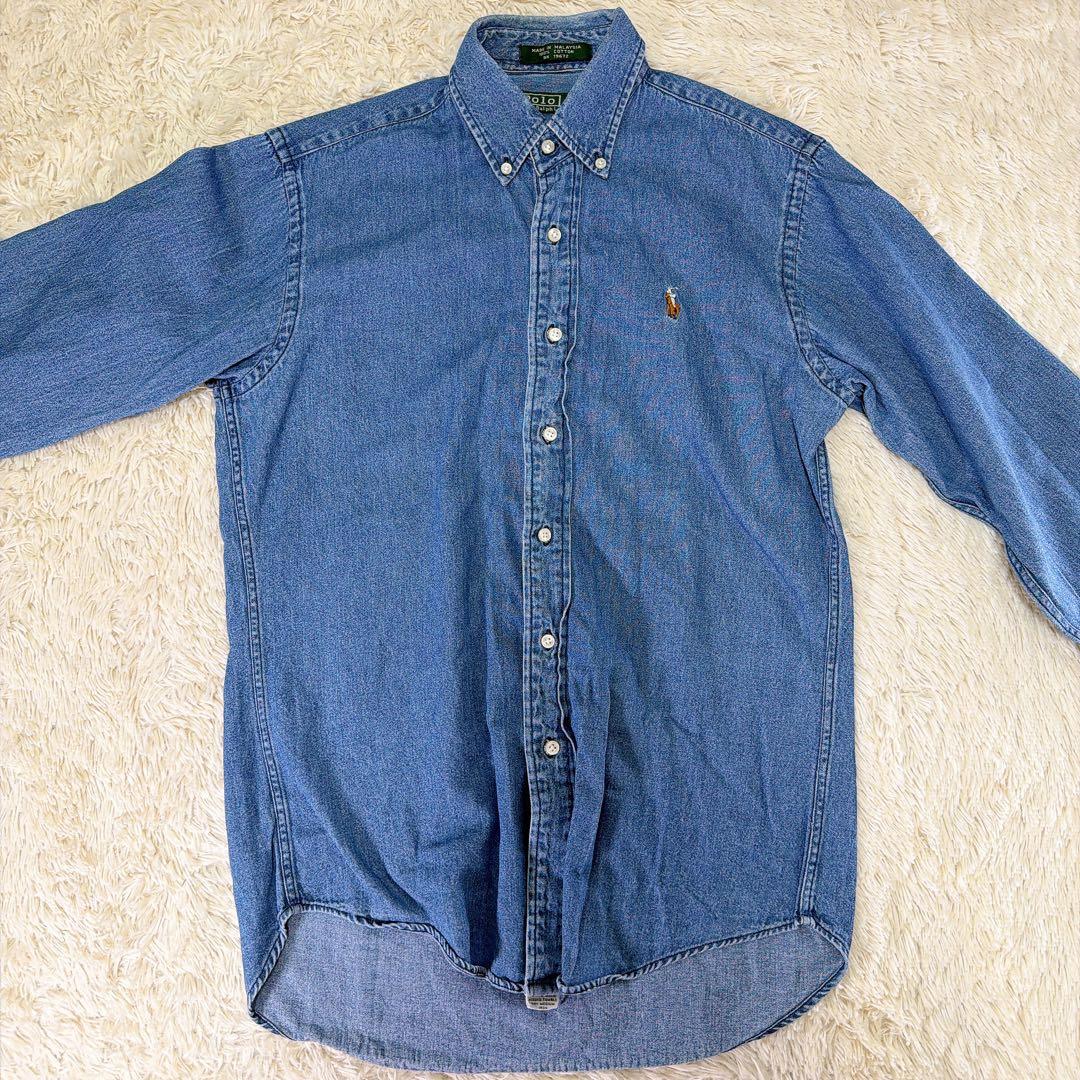 【希少】ポロバイラルフローレン　ポニーロゴ　デニムシャツ　XL相当　レディース