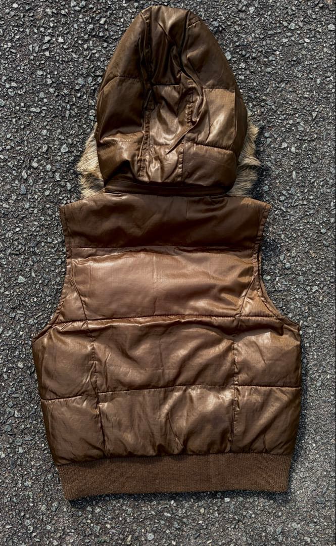 平成 Y2K LGB系 archive ファー ダウンベスト 短丈 光沢 パンク