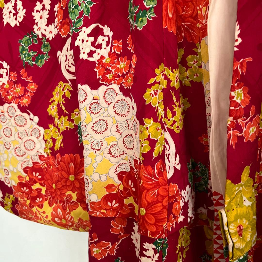 七五三 女の子 着物 正絹 レトロモダン 菊尽くし 赤