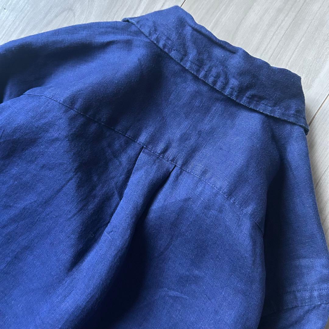 美品＊ポロラルフローレン 麻 リネンシャツ ゆったりS ネイビー 紺 ポニー刺繍