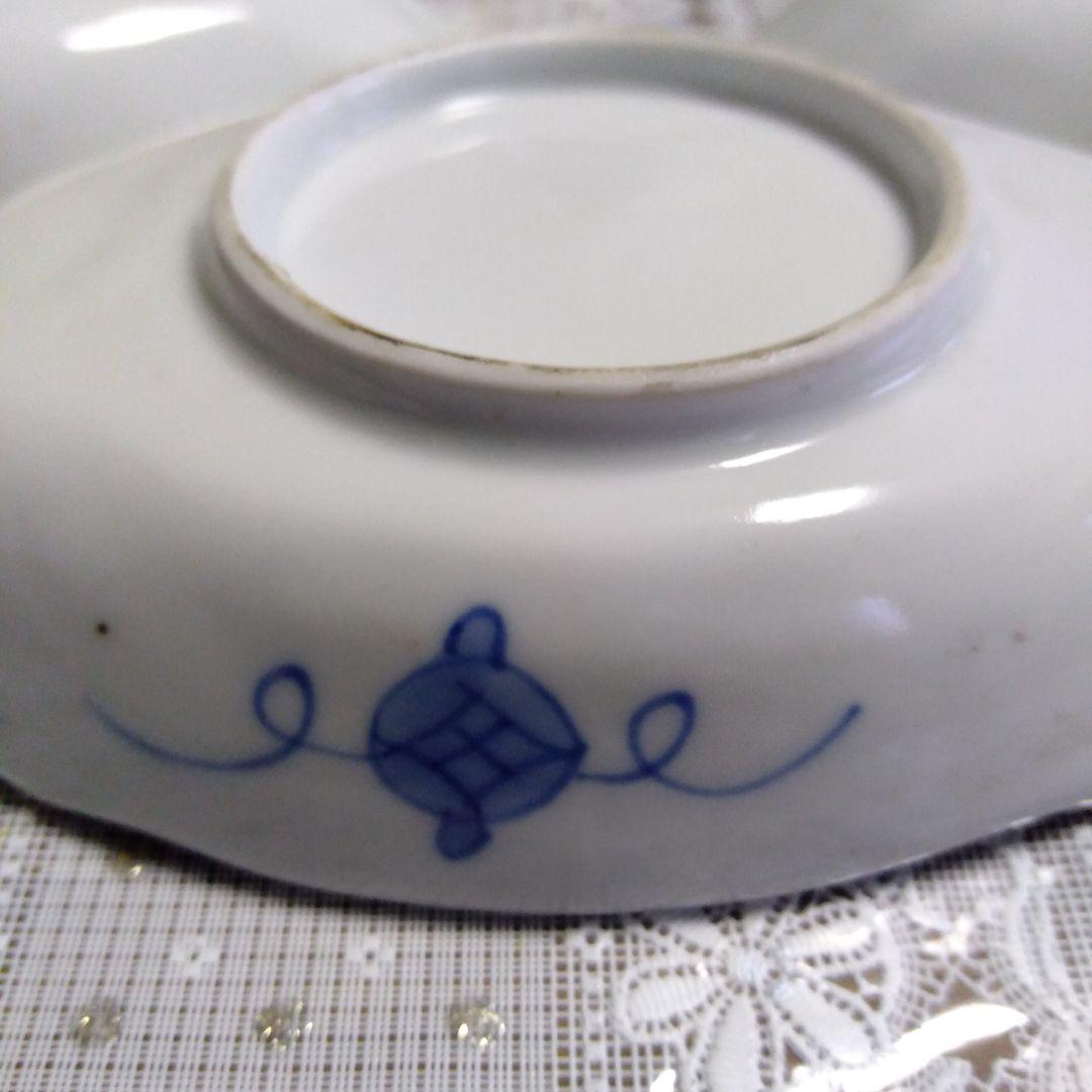 古伊万里　龍絵柄　染付　金菱形皿　５枚