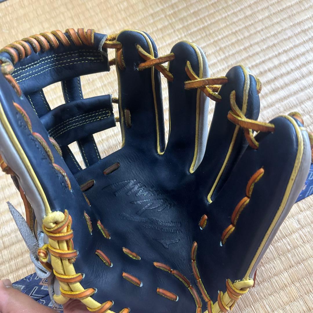 ミズノプロ　軟式用グローブ ネイビー/ゴールド 　　　　　　内野手用