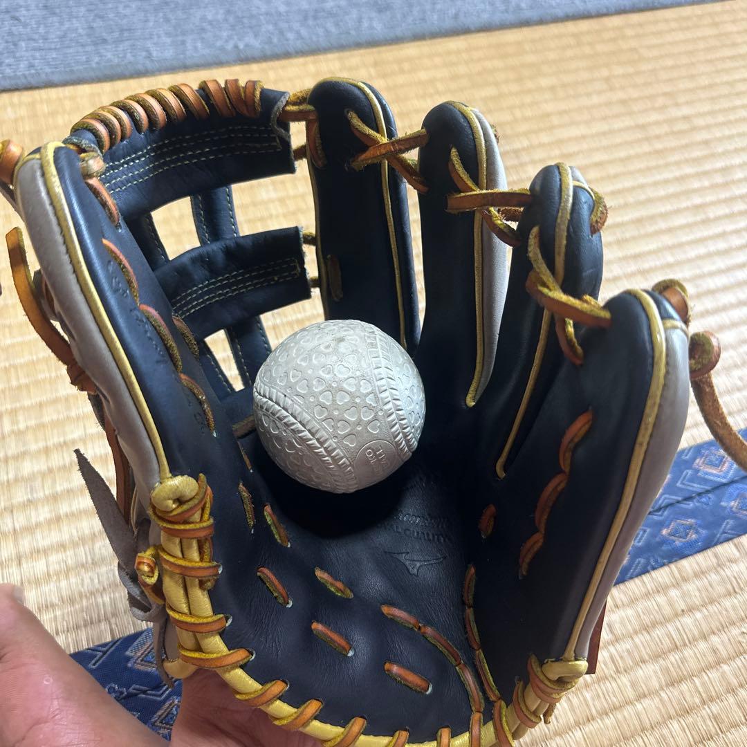 ミズノプロ　軟式用グローブ ネイビー/ゴールド 　　　　　　内野手用