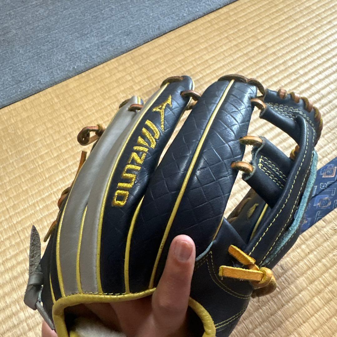 ミズノプロ　軟式用グローブ ネイビー/ゴールド 　　　　　　内野手用