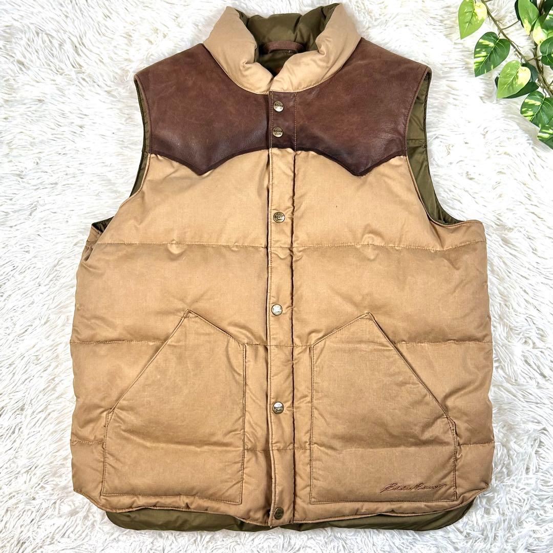 エディバウアー レザー ヨークグースダウンベスト ベージュ ブラウン M 650
