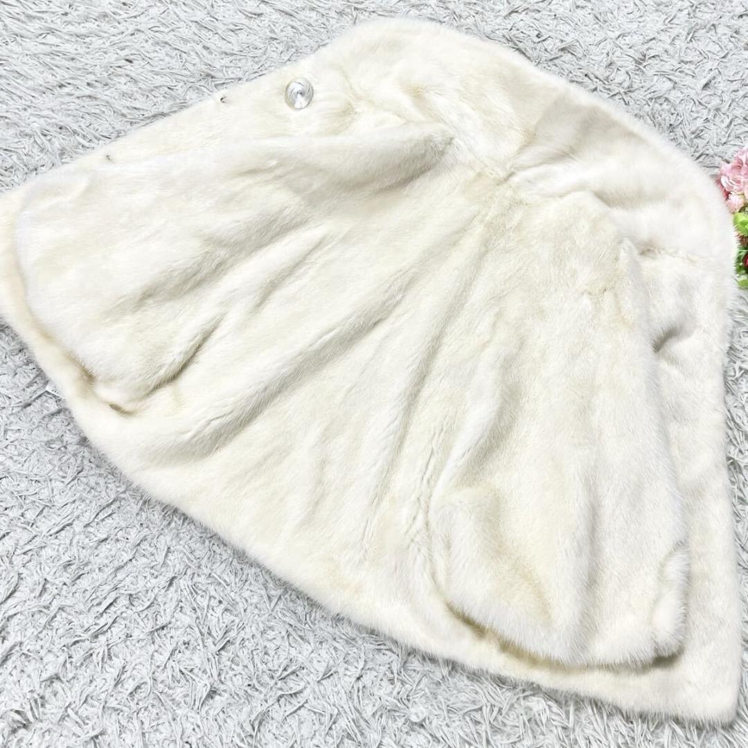 ホワイトミンク ポンチョ 本毛皮 リアルファー マント ケープ なめし柔らか