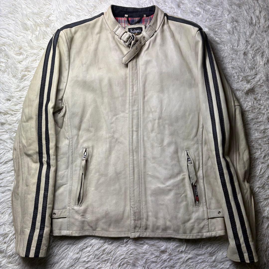 L 良品　クラシックレーサー　Schott　シングルライダース　牛革　ホワイト