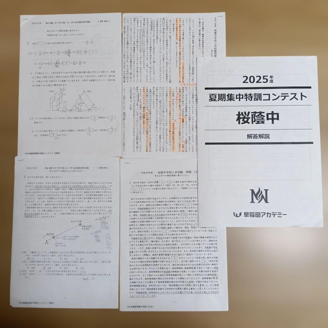 早稲田アカデミー　夏期集中特訓　桜蔭の国算理社　2025年度