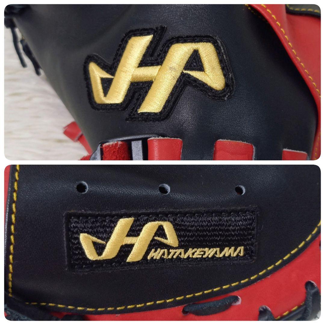 【極美品・希少】ハタケヤマ 左投げ キャッチャーミット 軟式 レッド ブラック