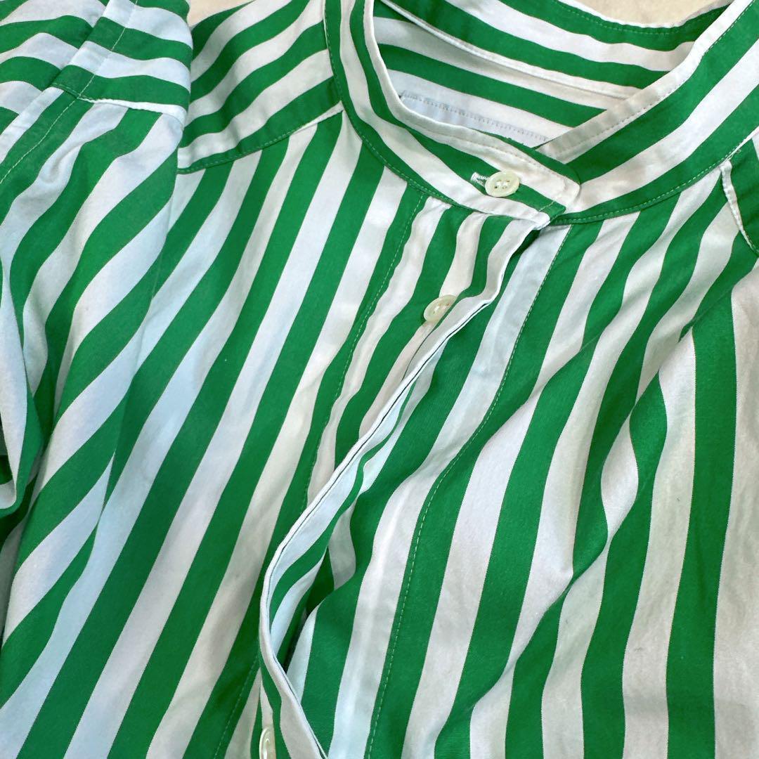 FRAMeWORK 緑と白のストライプ シャツワンピース