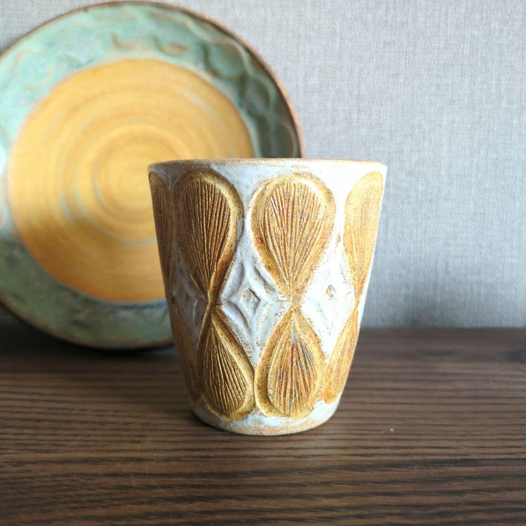 新品未使用 工房いろはさんの小皿とフリーカップ2点set③ やちむん