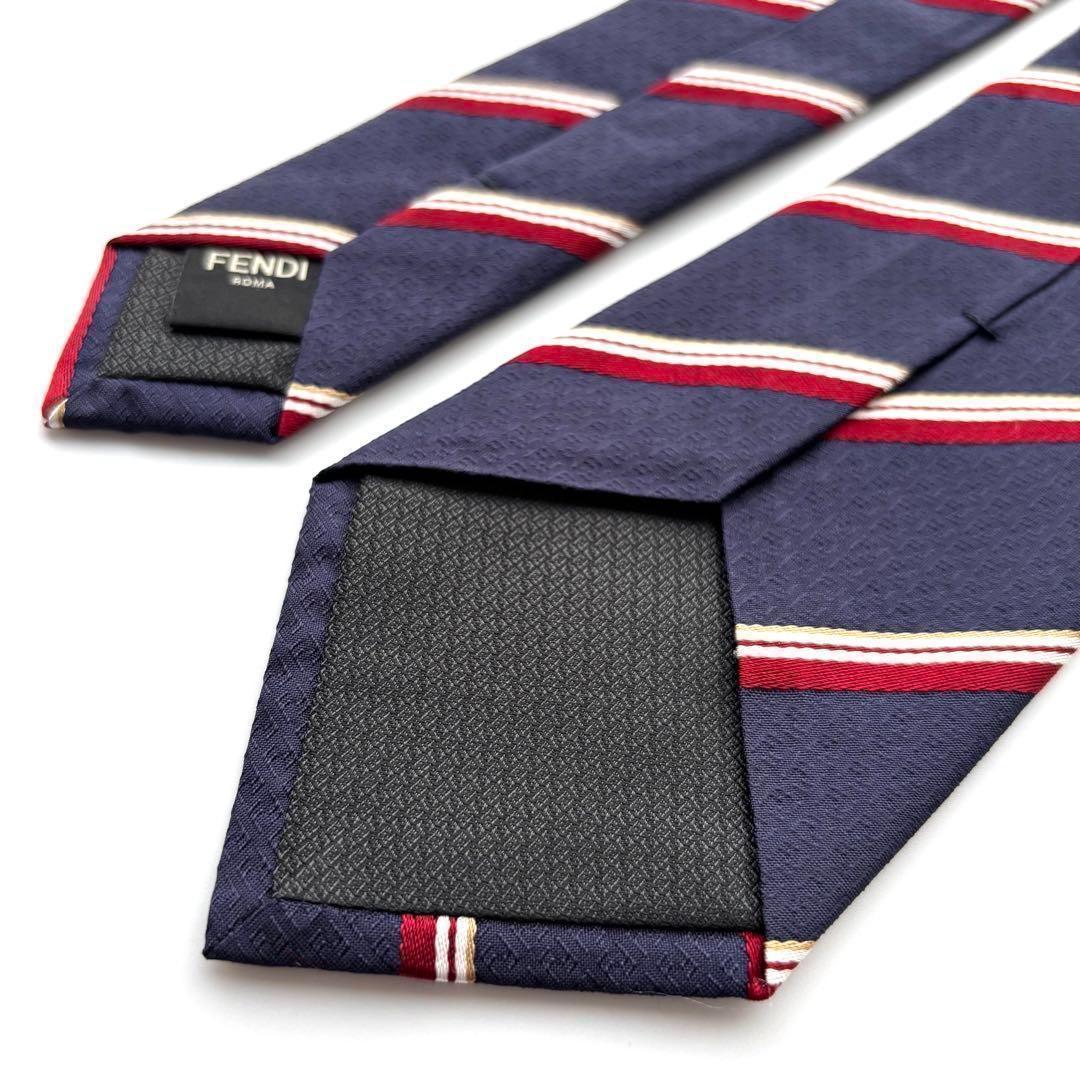 ꧁新品未使用꧂ フェンディ ネクタイ ズッカ ズッキーノ ストライプ ネイビー