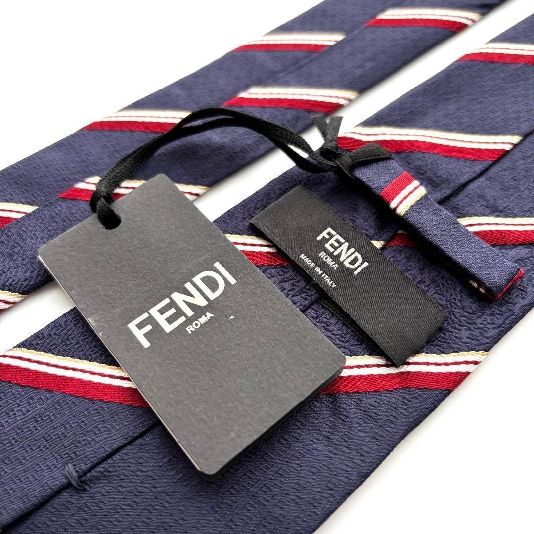 ꧁新品未使用꧂ フェンディ ネクタイ ズッカ ズッキーノ ストライプ ネイビー