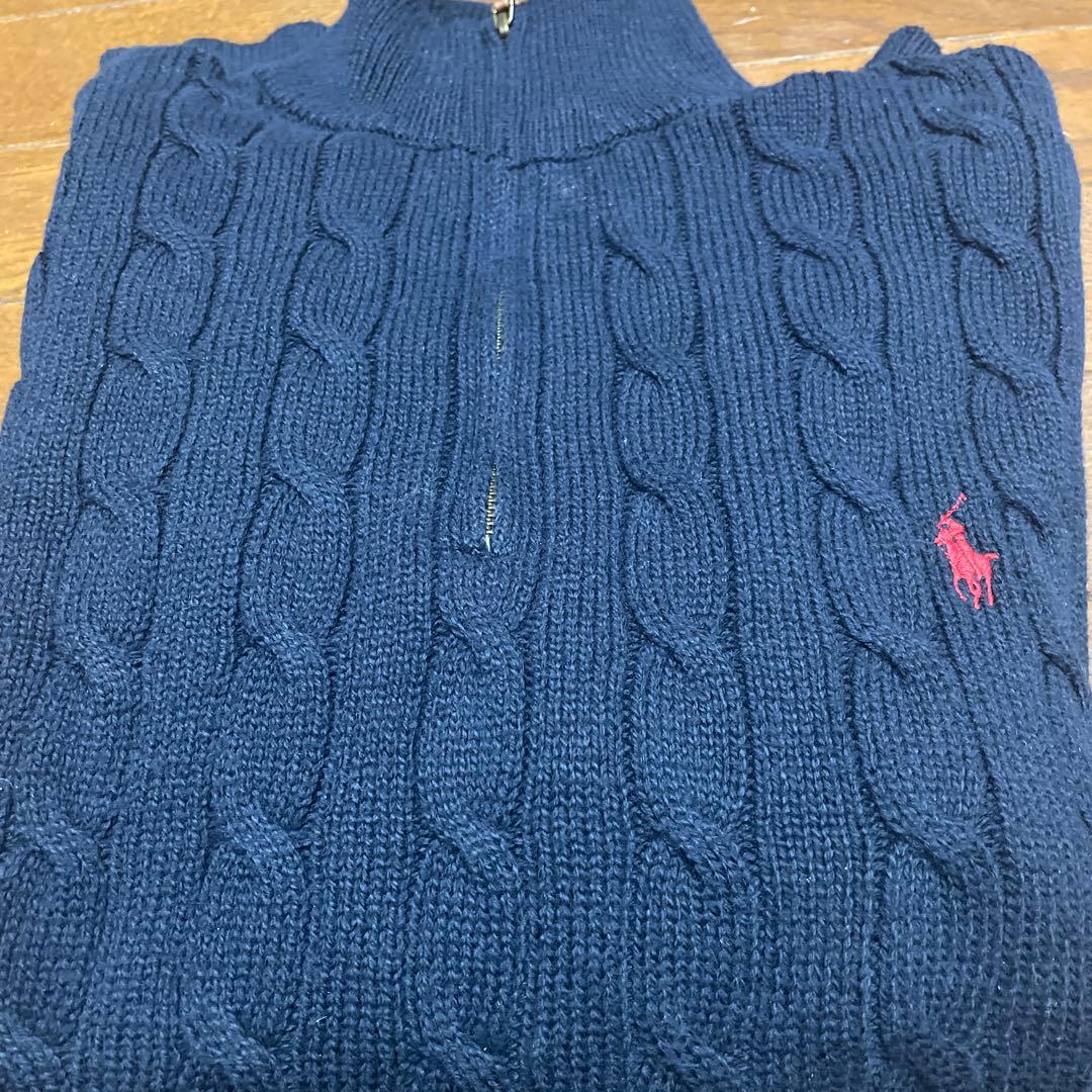 正規品　ポロラルフローレン　ハーフジップ　ネイビーケーブルニットＬ　コットン