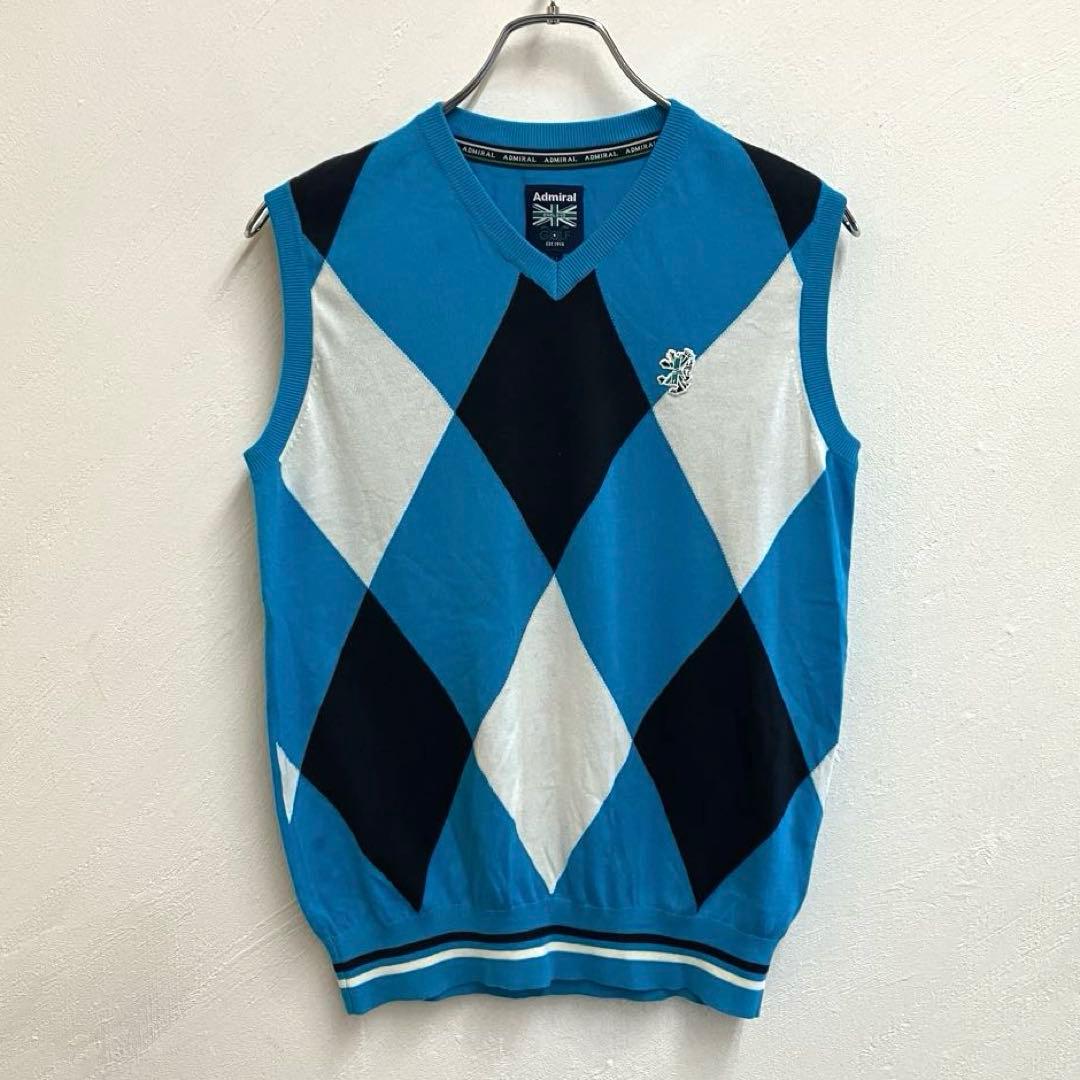 美品 admiral golf アーガイル ニットベスト ブルー アドミラル