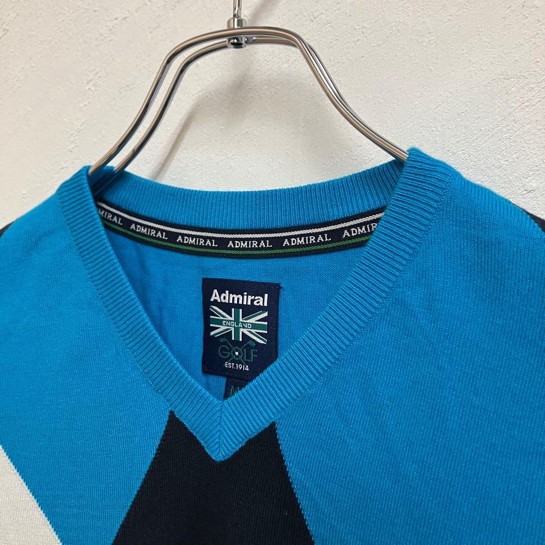 美品 admiral golf アーガイル ニットベスト ブルー アドミラル