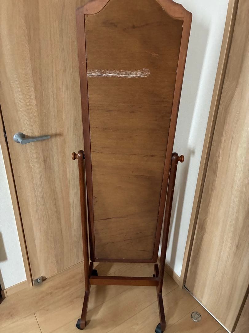 木製スタンドミラー キャスター付き　姿見　鏡
