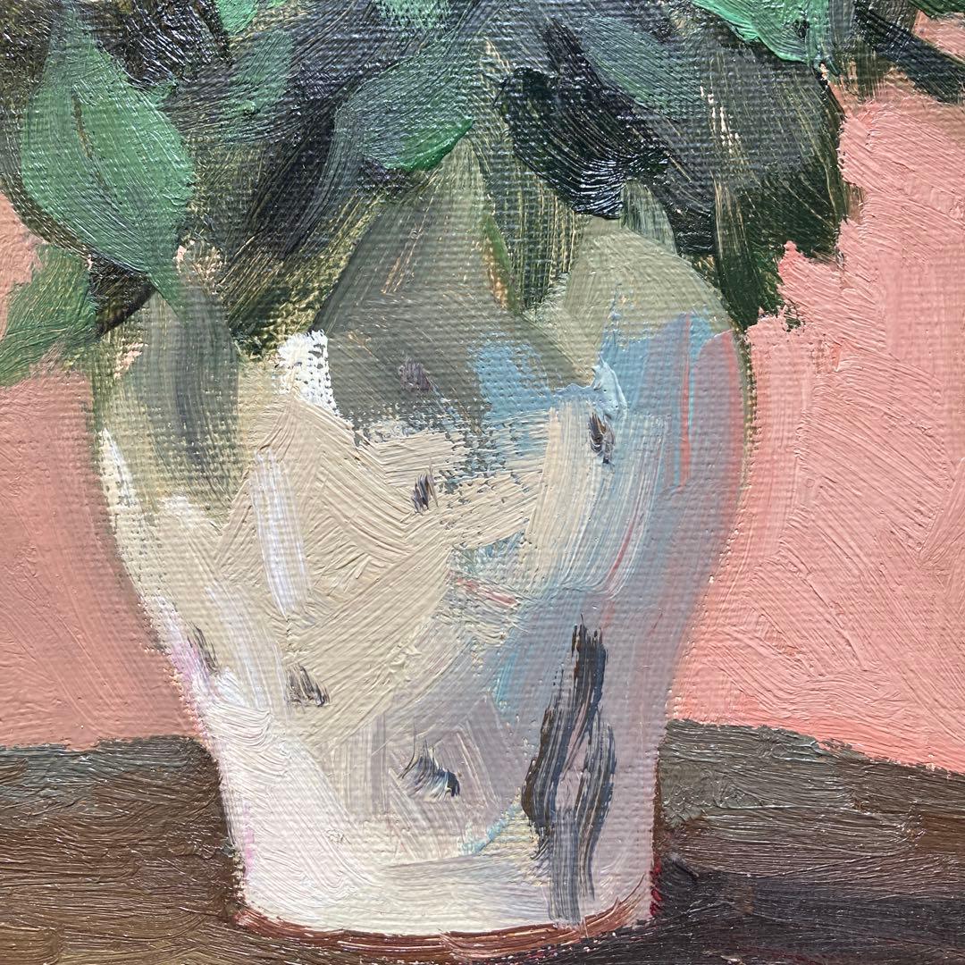 新井秀一郎「白薔薇」1990年油彩画 額50×45 絵画27.5×22cm F3