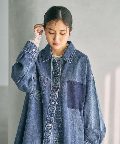 【新品未使用】LEPSIM 刺繍BIGデニムシャツ　ブルー