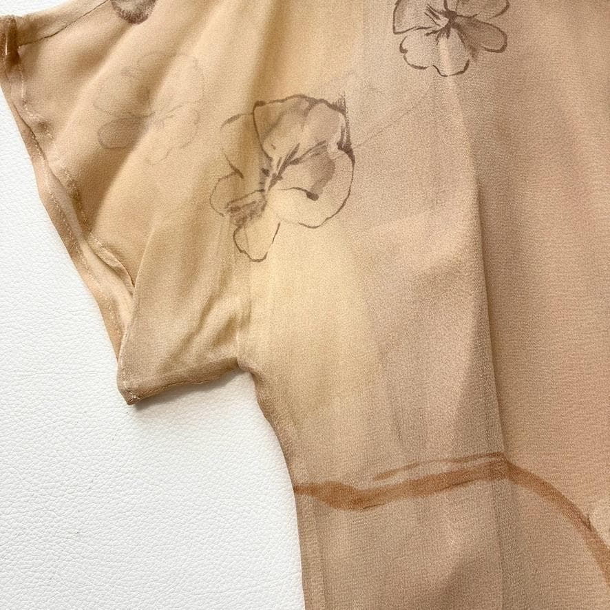 【大きいサイズ】マックスマーラ　白タグ シルク100 花柄シアーシャツワンピース