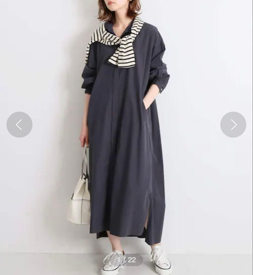 美品✨イエナ　コットン　シルク　ロング　シャツワンピース　比翼ボタン　スキッパー