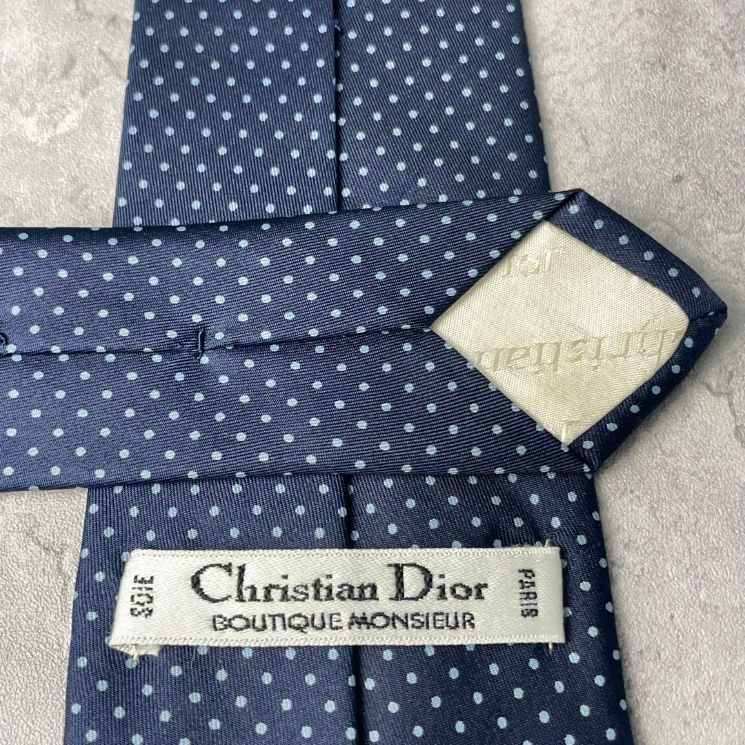 美品 Christian Dior ディオール ドット柄 ネクタイ ネイビー 紺