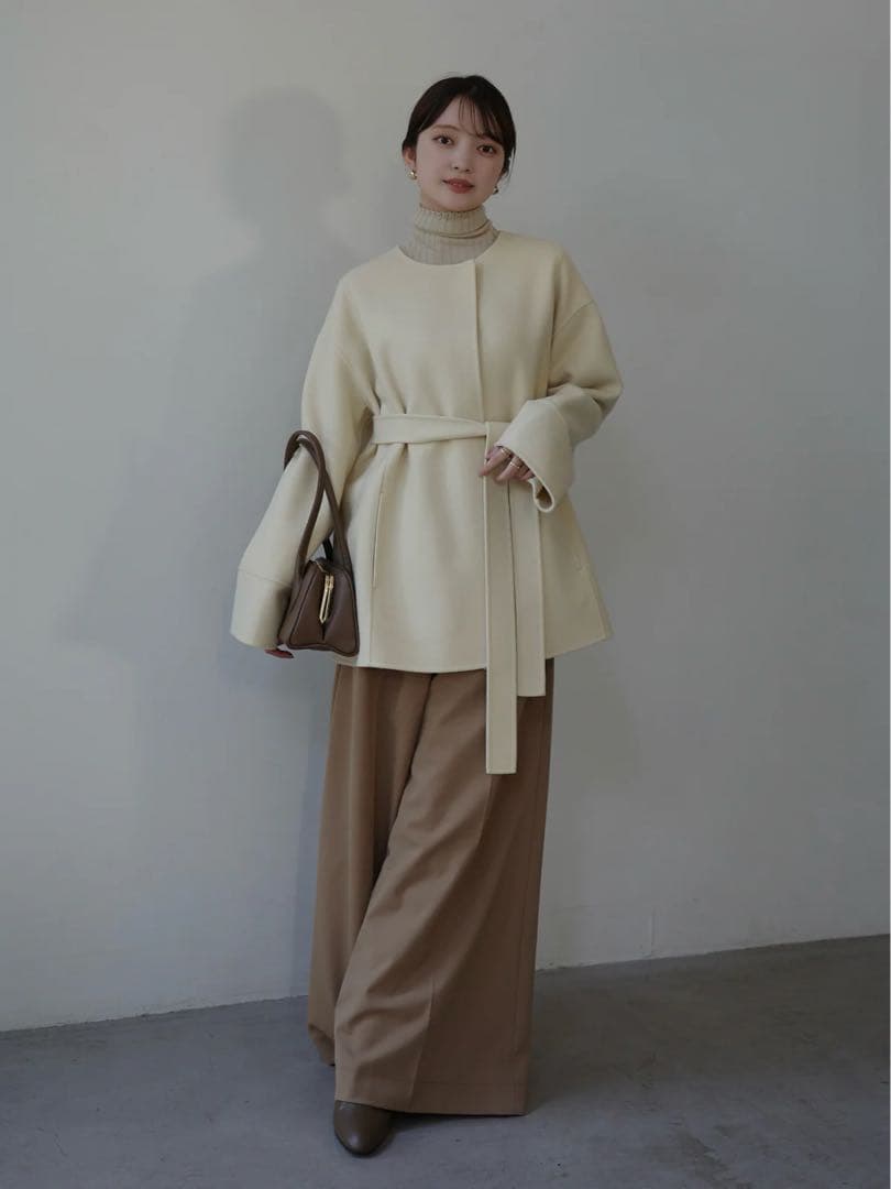 anuans リバーウールミドルマフラーコート　イエローベージュ