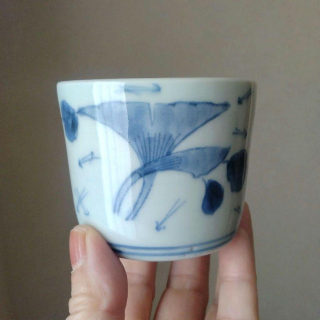 《8月サマーセール！！20％OFF》古伊万里染付銀杏文蕎麦猪口