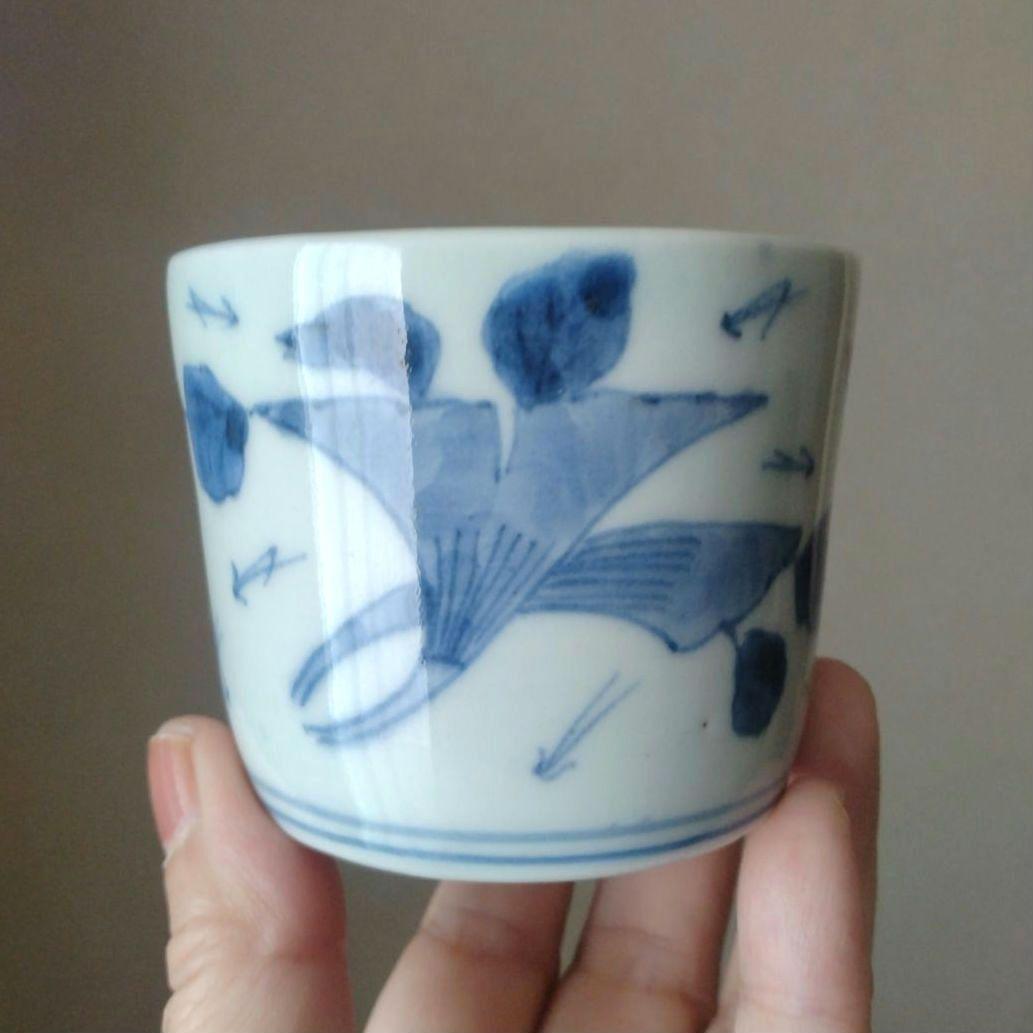 《8月サマーセール！！20％OFF》古伊万里染付銀杏文蕎麦猪口