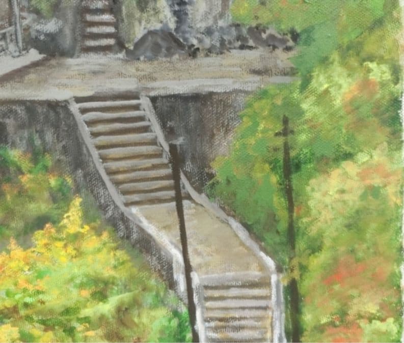 がんばりましょう山形県山寺(立石寺) 油彩 F10 額装(ガラス無)