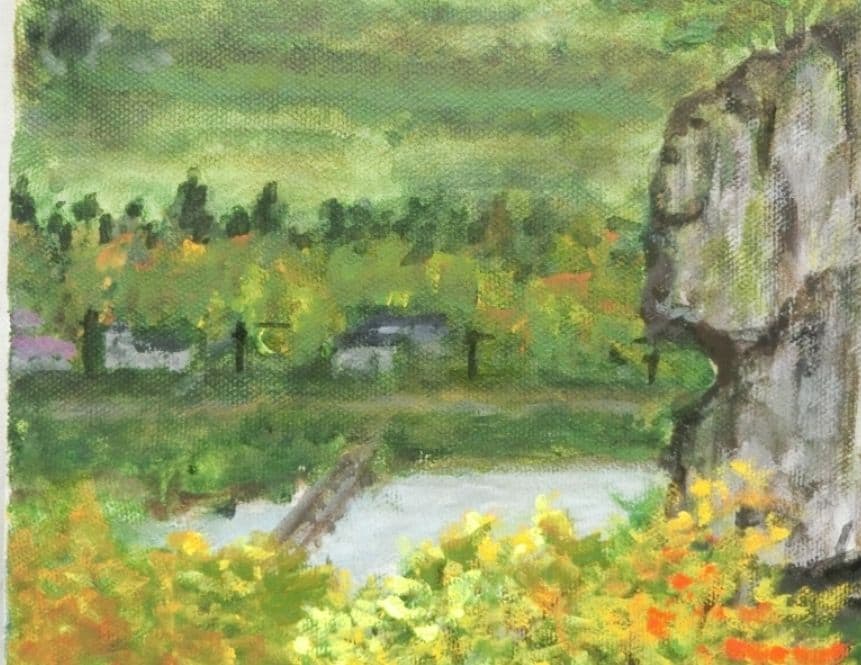 がんばりましょう山形県山寺(立石寺) 油彩 F10 額装(ガラス無)