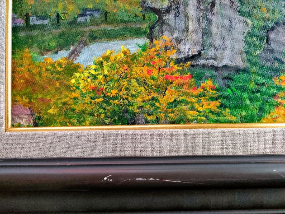 がんばりましょう山形県山寺(立石寺) 油彩 F10 額装(ガラス無)