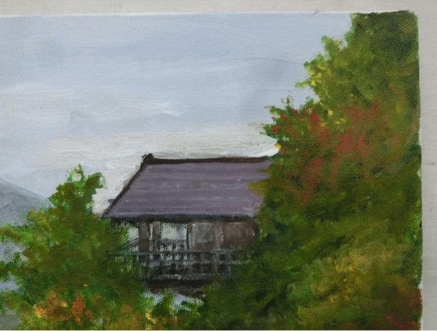 がんばりましょう山形県山寺(立石寺) 油彩 F10 額装(ガラス無)