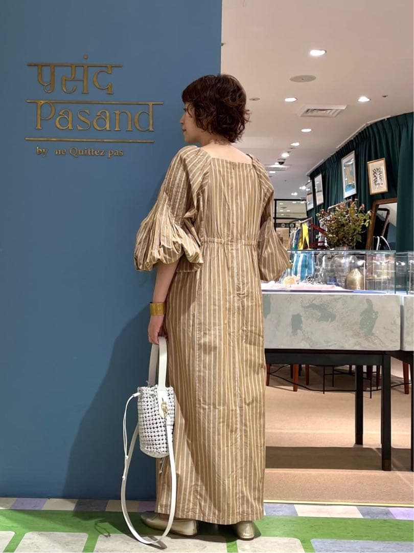 新品タグ付　今期新作　ヌキテパ　ポプリンストライプスリーブドレス　Mサイズ