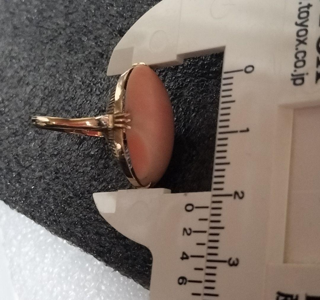 桃色珊瑚 昭和レトロ K18リング コーラルオーバルリング K18ゴールド製