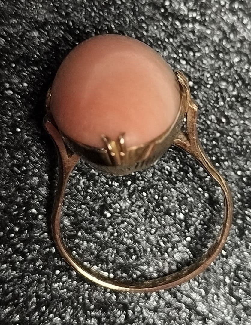 桃色珊瑚 昭和レトロ K18リング コーラルオーバルリング K18ゴールド製